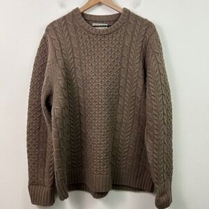 Duluth Trading Mens Shetland Wool Fisherman Cable Knit Sweater Brown Size Large